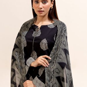 (Unstitched) BEECHTREE Black 2 Piece -  Printed Lawn and Blended Chiffon Dupatta